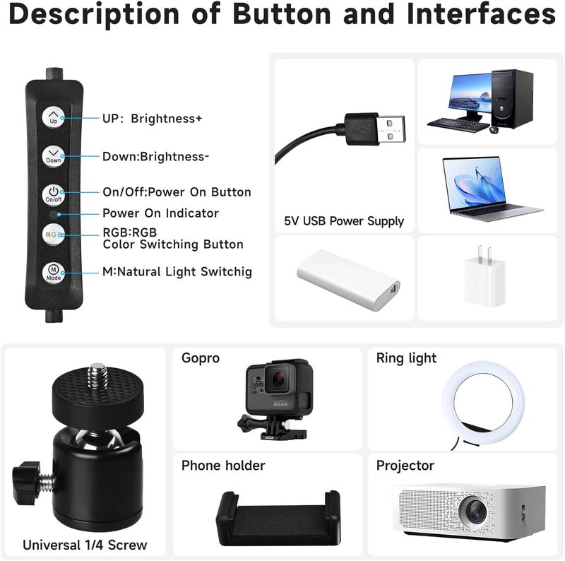 MagLoop 8"" RGB Ring Light with Overhead Camera Mount Overhead Phone Mount with RGB Fill Light for Articulating Arm Phone Mount for YouTube Live Stream Cooking Nail Video Recording - Image 4